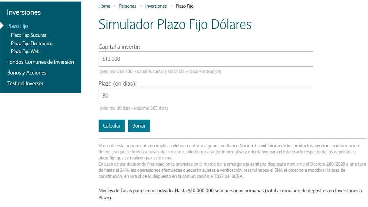 banco nacion plazo fijo dolares bna