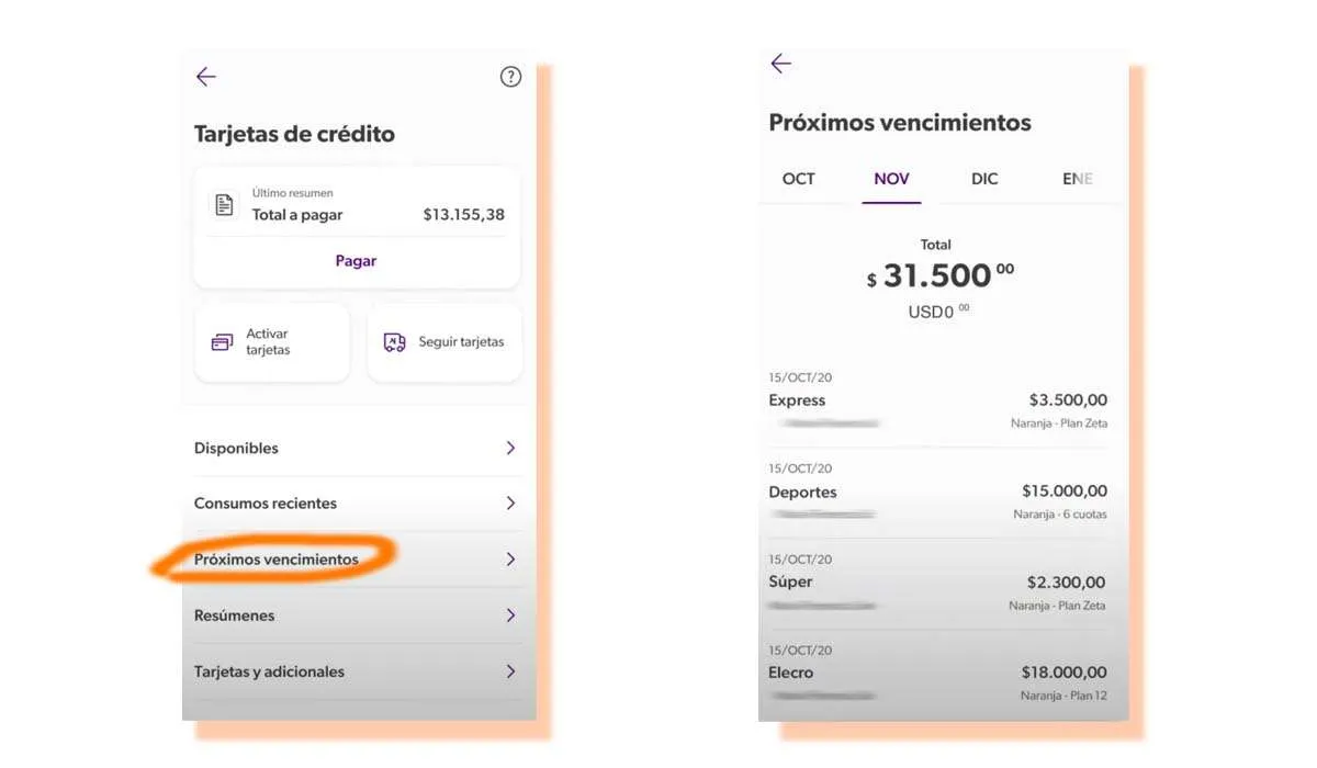 vencimiento naranja x online